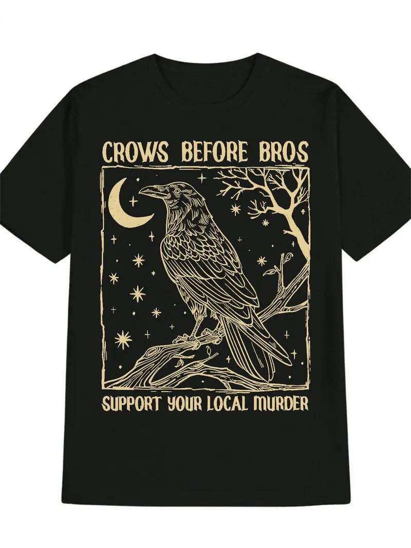 Men S Casual Crew Neck T-Shirt with Crows Before Bros Graphic Print – Black Sh XXXL