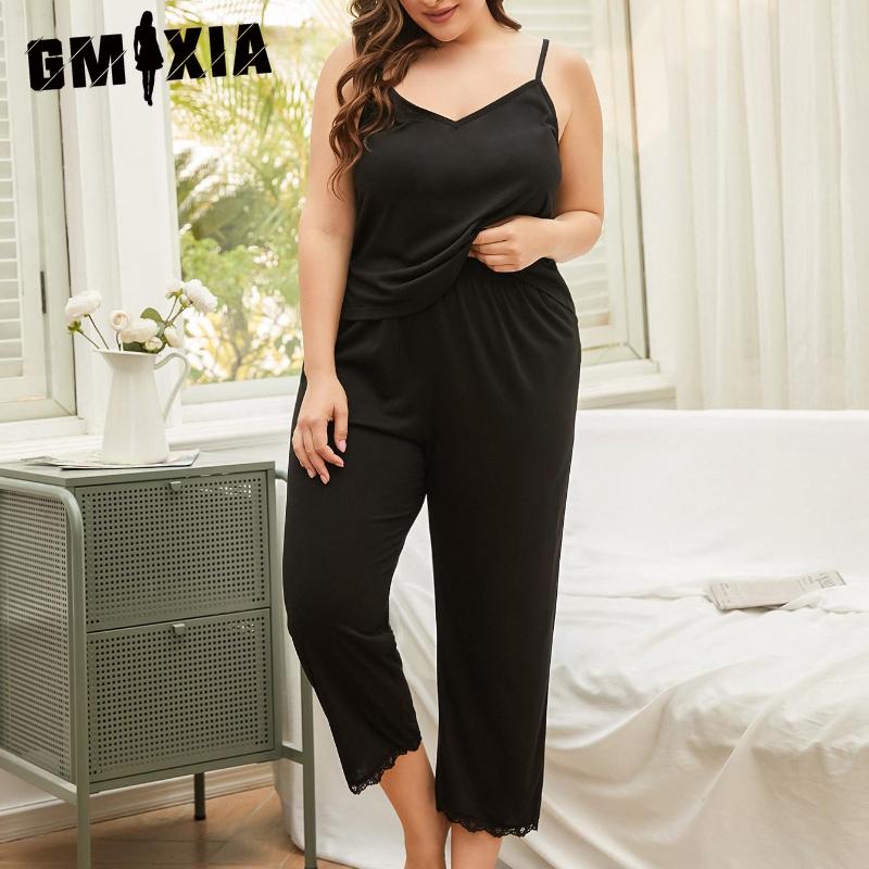 

GMXIA Plus Size Camisole Pajamas Women Summer Two-piece Homewear XL чёрный