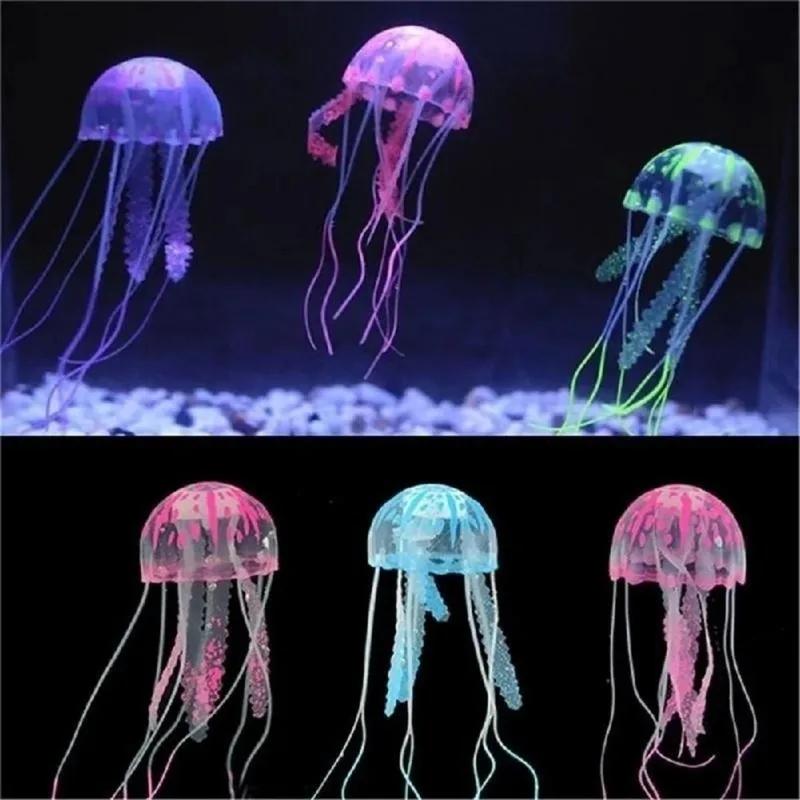Sztuczna Pływająca Silikonowa Meduza Sztuczny Fluorescencyjny Efekt Akwarium Ryby Opalanie Ozdoba Piękno Wodny Krajobraz 1 szt.