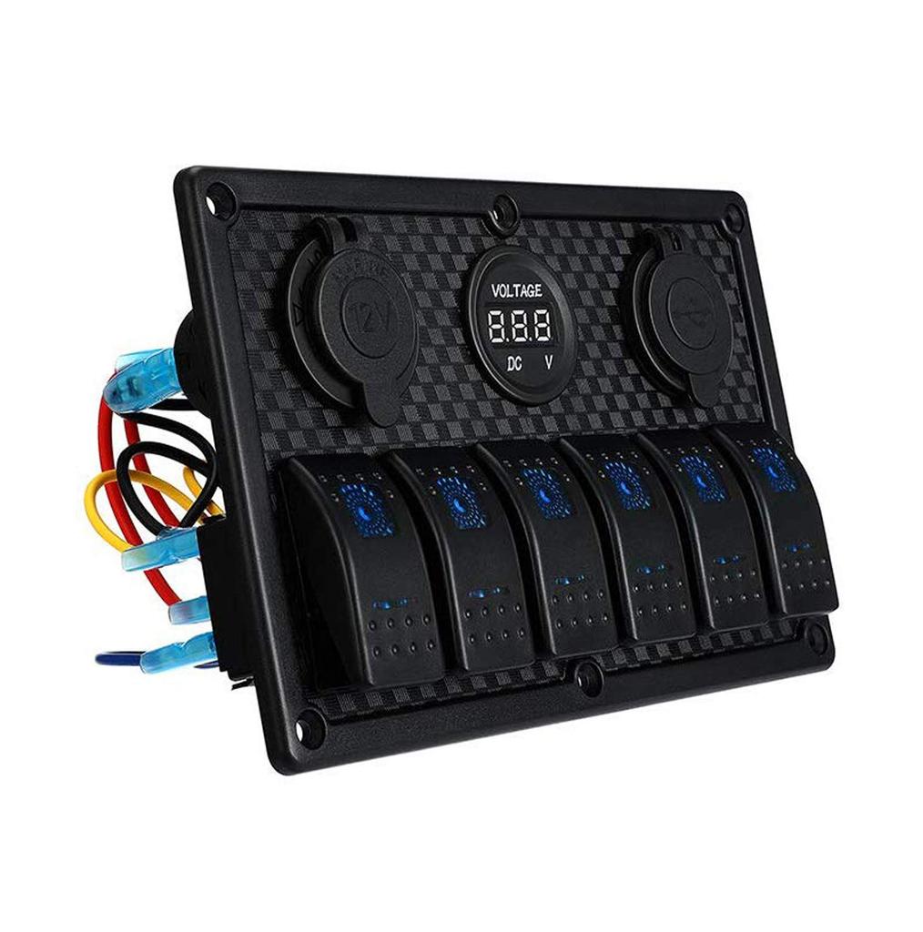 zmayastar SP-CYKG-023 6 Rows Waterproof Boat Switch Panel USB Charger with LED Voltmeter DC12-24V Marine Supplies
