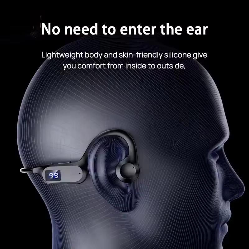 Air Conduction Bluetooth Earphones V5.3 Plug Memory Card Digital Display Waterproof With Mic Hanging Ear Sports Earphones