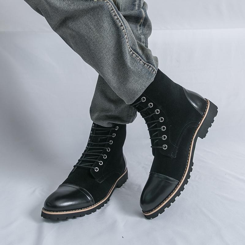 Men Motorcycle Casual Black Outdoor Retro Green Hiking Shoes High Boots Street Style Cool Boots Large Size