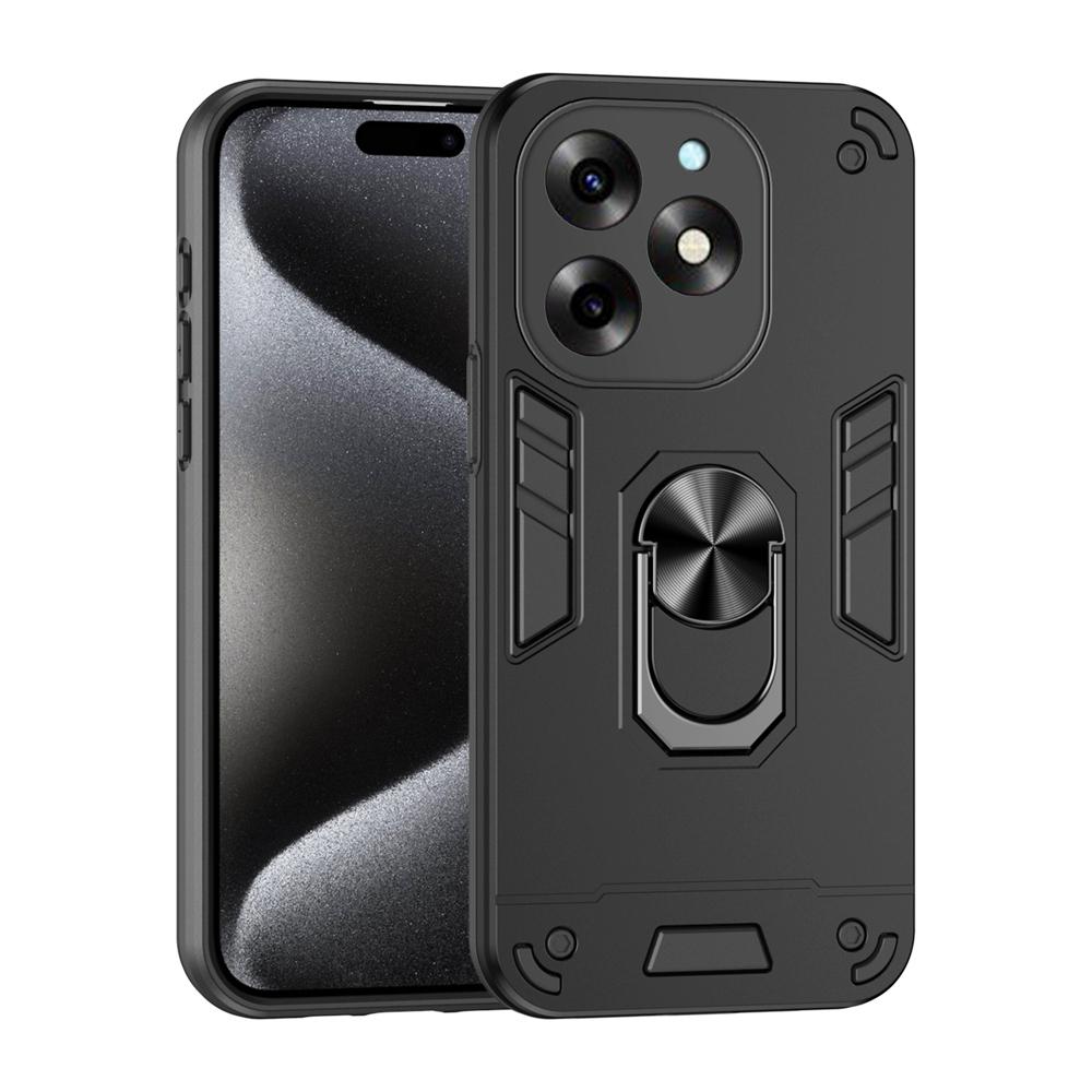 KEYSION Shockproof Armor Case for Itel S23+ Soft Silicone+PC Camera Protection Ring Stand Phone Back Cover for Itel S23 Plus