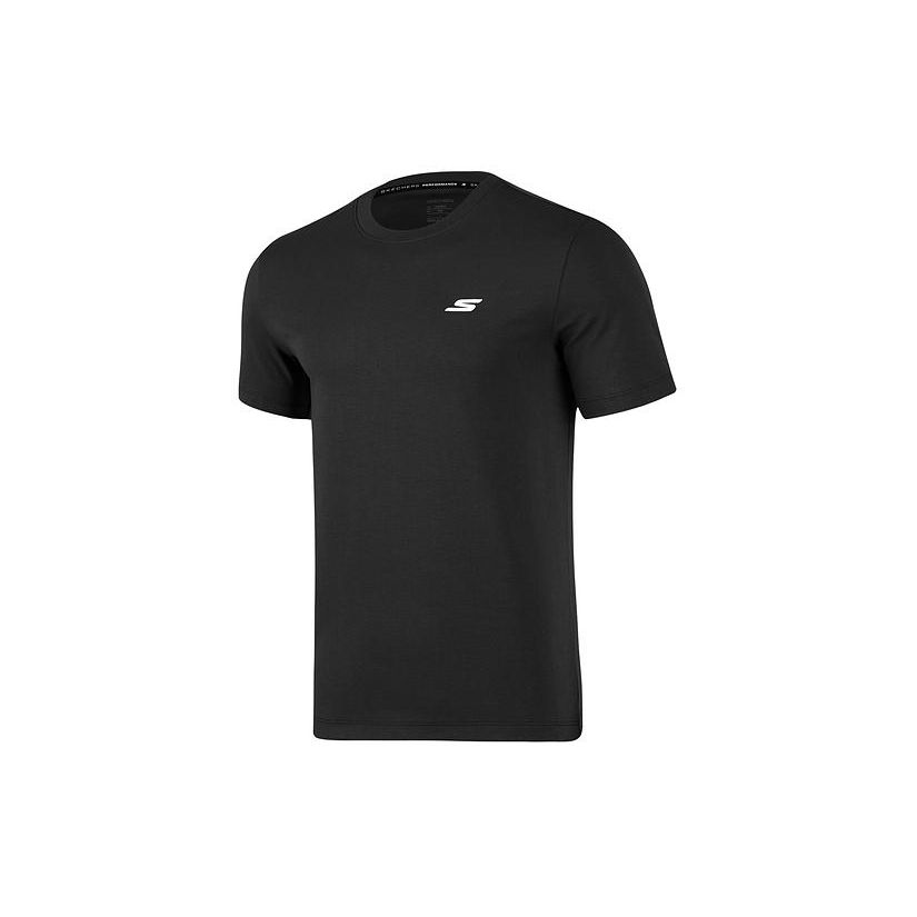Skechers Solid Color Elastic Breathable Quick-Dry Sports Outdoor Running Short Sleeve T-Shirt Men tops Carbon-Black P223M094-0018