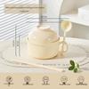 Cream Yellow Ceramic Instant Noodle Bowl with Lid, Spoon & Handle