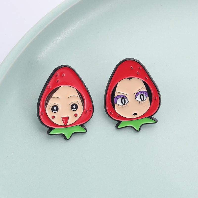 Cute Strawberry Hooded Enamel Badge Cartoon Girl Brooch Sweet Fashion Style Coat Pin Lovely Gifts For Teen Girls