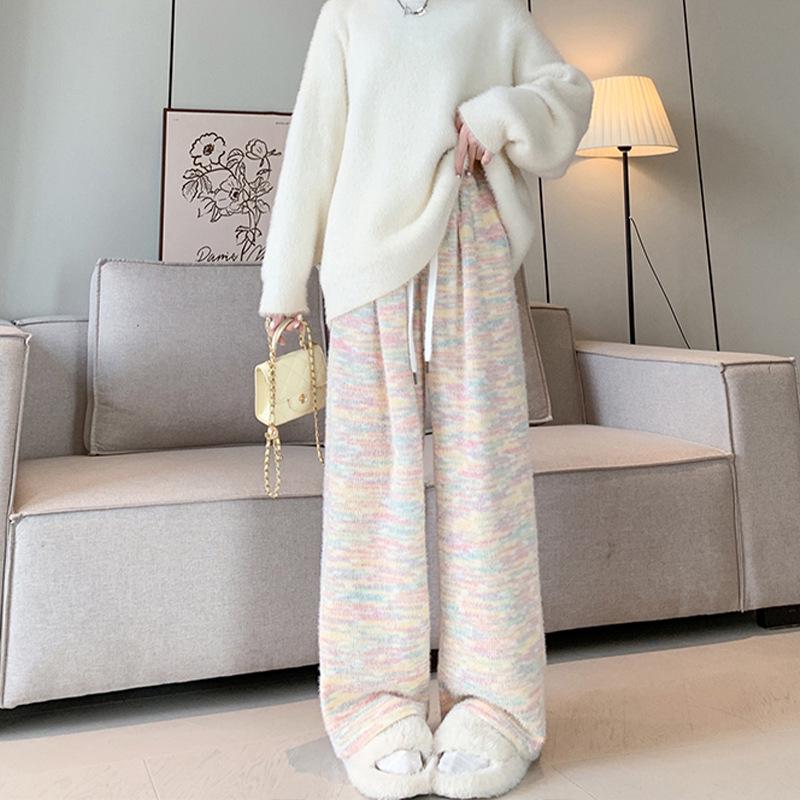 Maternity Rainbow Soft Knit Wide-Leg Pants - Spring/Autumn Casual Drape Style XL