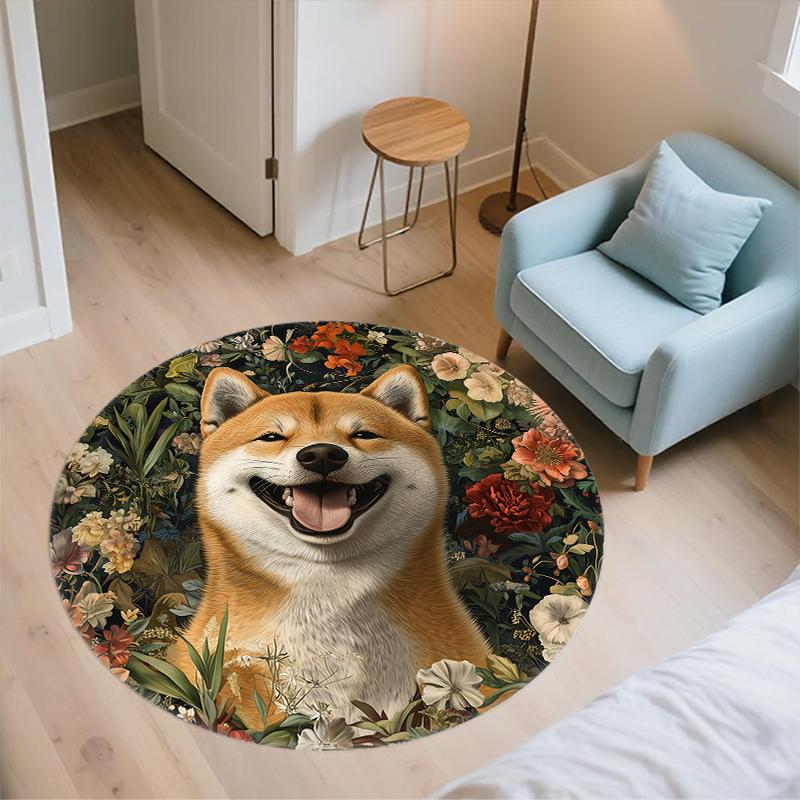 Cute Shiba Inu pattern round rug,Carpet Rug for Living Room Bedroom Playroom ,Non-slip Floor Mat,Holiday Gifts and Birthday Gifts.