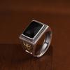 Silver Fried Dough Twists Black Stone Ring Opening Antique Jewelry for Men and Women