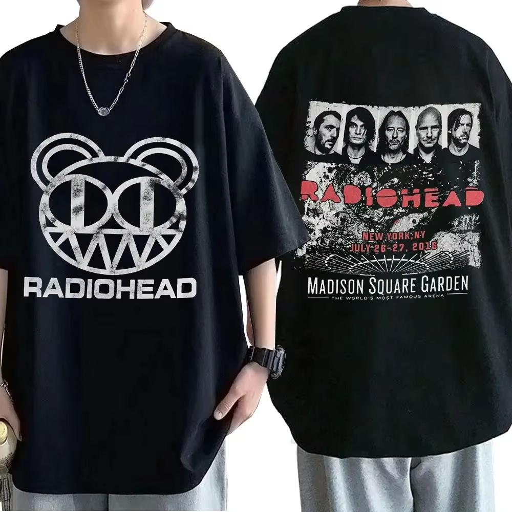 Oversized Retro Radiohead Printed T Shirt Album Graphic Tee Band Music Tour Shirt Men Women Unisex Cotton Casual Streetwear