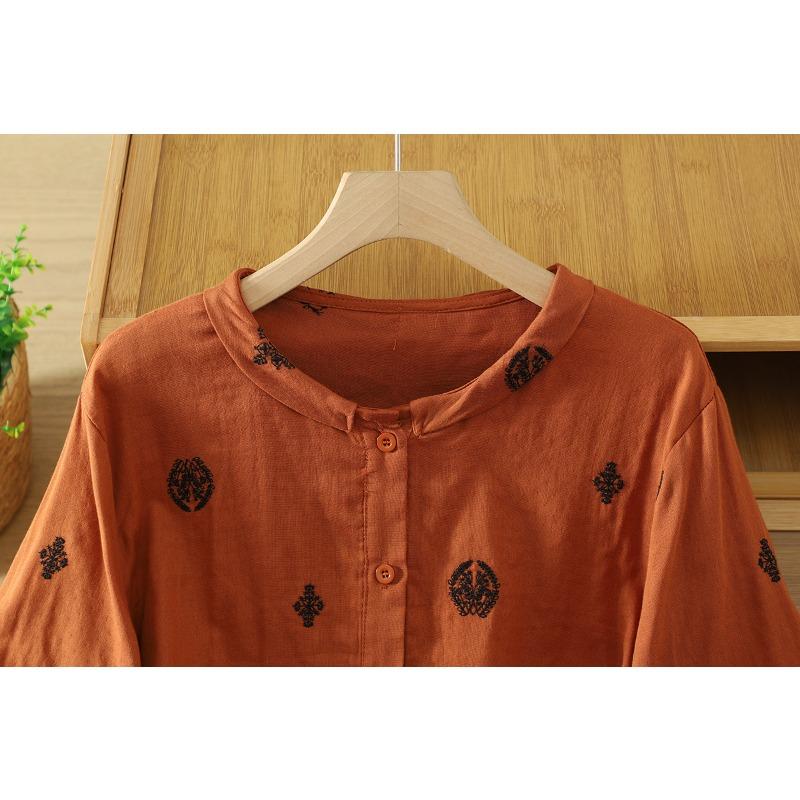 DIMANAF 2026 Plus Size Women Blouse Shirts Tunic Summer Oversize Loose Casual Cotton Linen Lady Tops Embroidery Floral