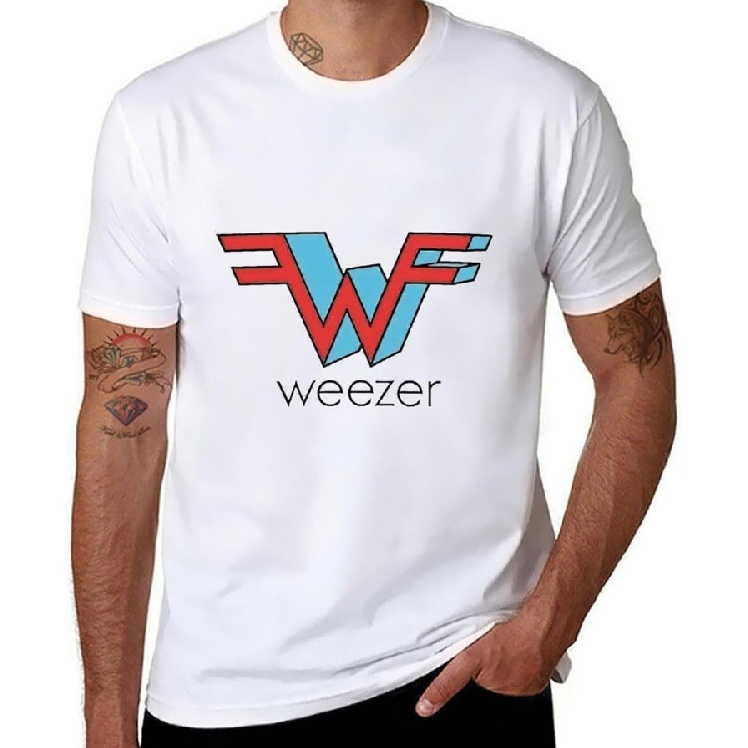 Hcotproe Мужская футболка Футболка Weezer Летняя Повседневная Короткая С круглым вырезом Короткий рукав Топ XXXXXL белый