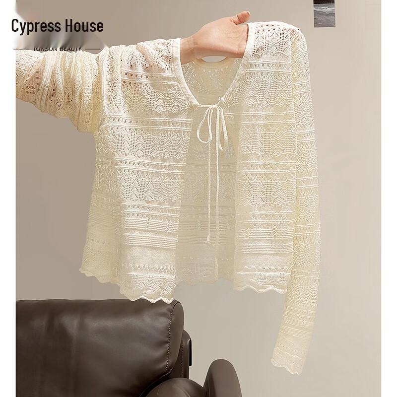 Women s Solid Hollow Long Sleeve Tie-Front Knit Top One Size