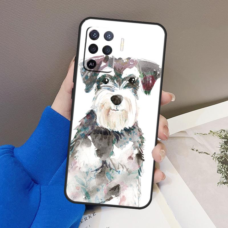 Copertura Artistica per Cucciolo di Schnauzer per OPPO A15 A16 A3S A5S A52 A72 A94 A74 A54 A83 A91 A93 A31 A5 A9 2020 A53 S