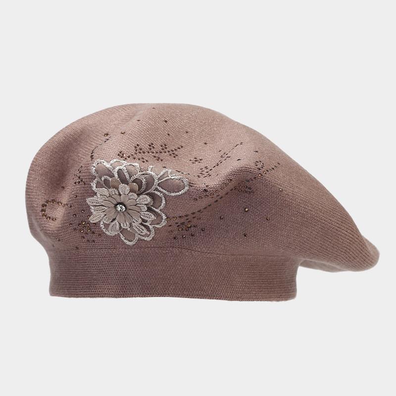 

Artistic French Retro Beanie With Rhinestone Accents And Windproof Functionality For Women Khaki