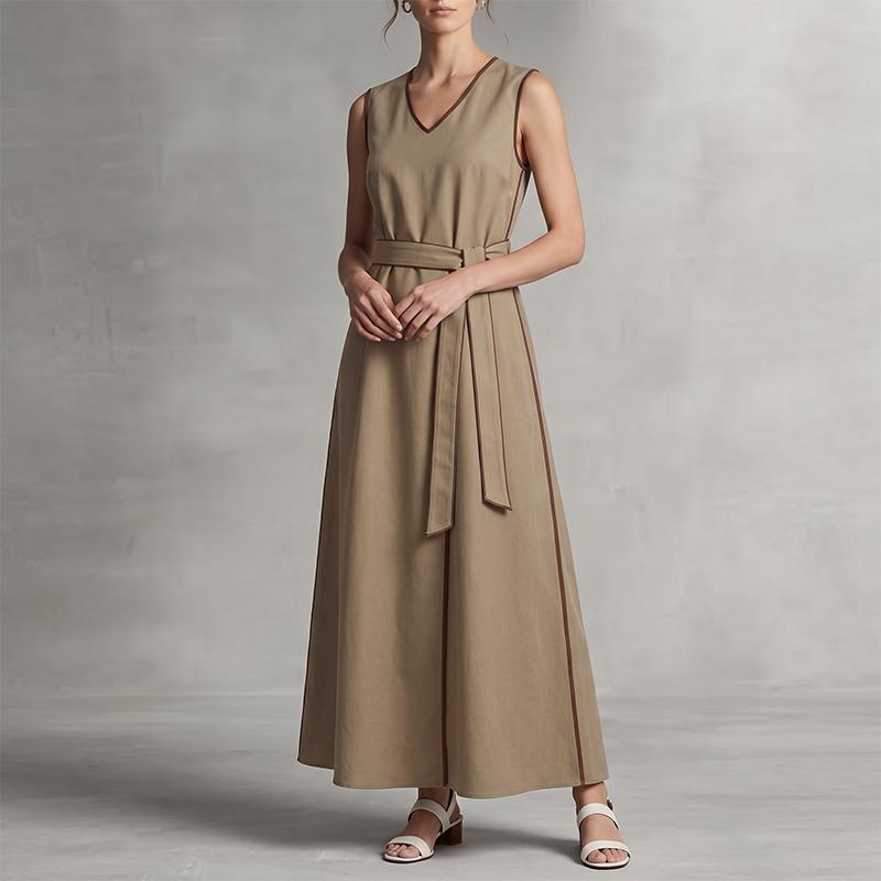 ZANZEA Women Elegant V-Neck Loose Casual Sleeveless Long Dress S хаки