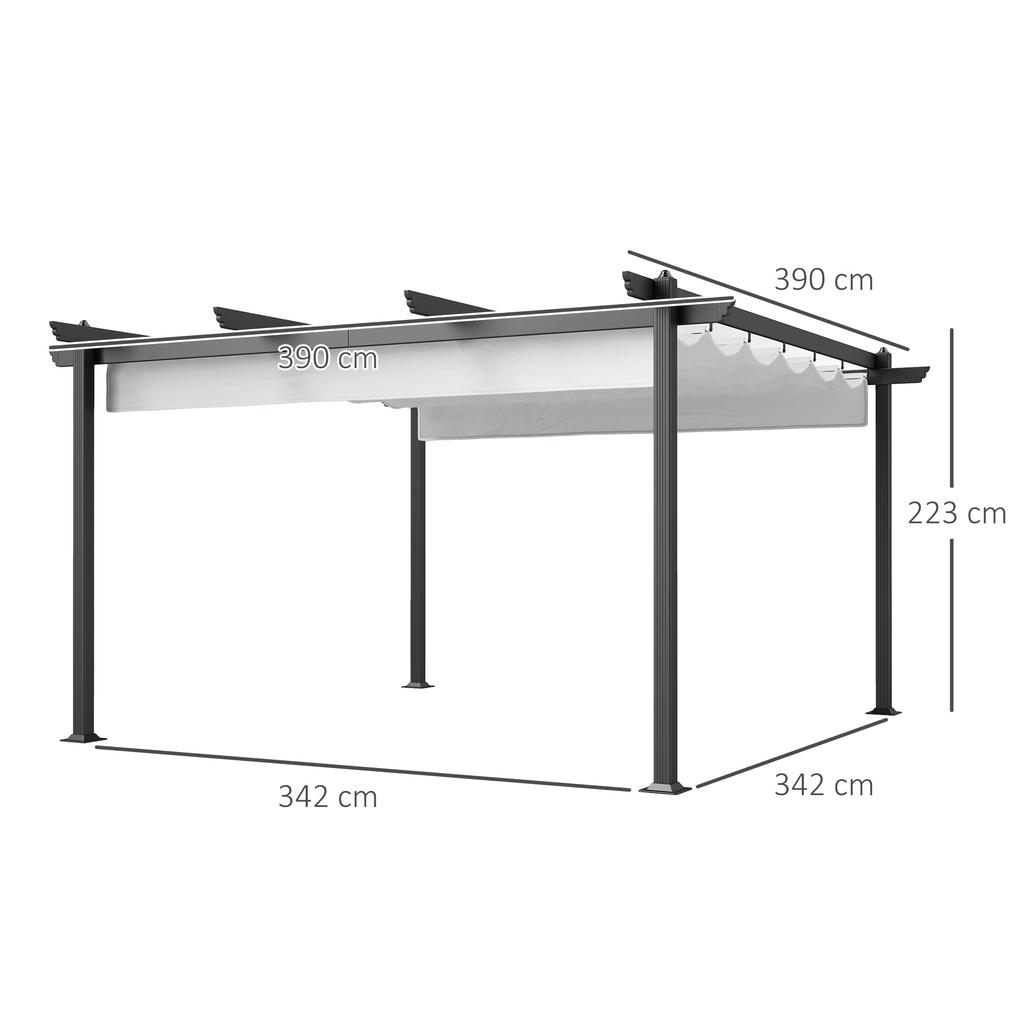 Gazebo Pergola 4x4 M with Retractable Canopy, 8 Screws and 8 Stakes In Aluminum, Polyester and Metal, White