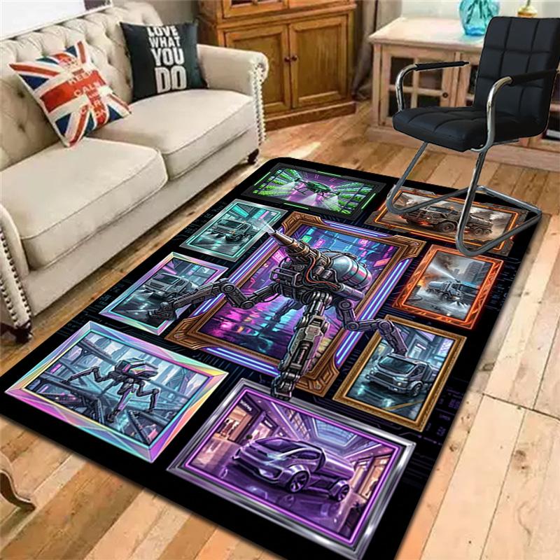 Robotic Future City Pattern Rug Floor Mat for Living Room or Bedroom Soft and Comfortable Carpet a Gift for Birthday and Holiday.
