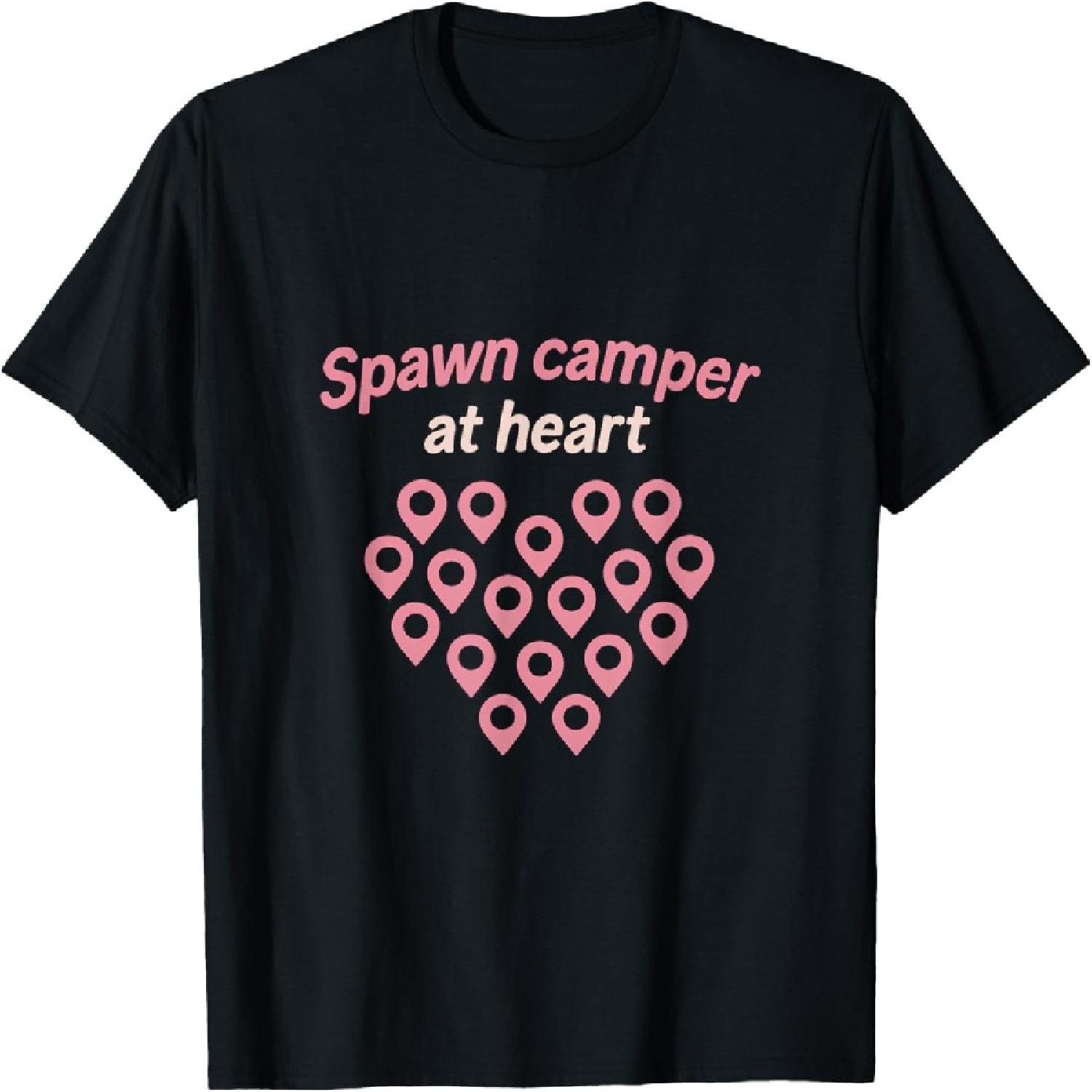 Spawn Camper at Heart Pink White Gamer Icon T-Shirt S