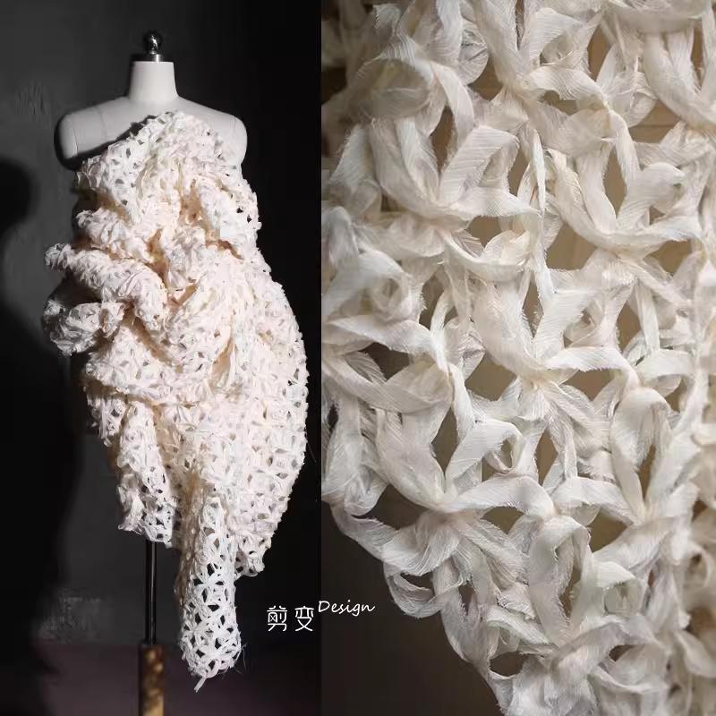 Cut-out Plaid Creative Fishing Net Dress Woven Clothing Designer Fabric Wholesale Cloth Per Meter for Sewing Diy Material