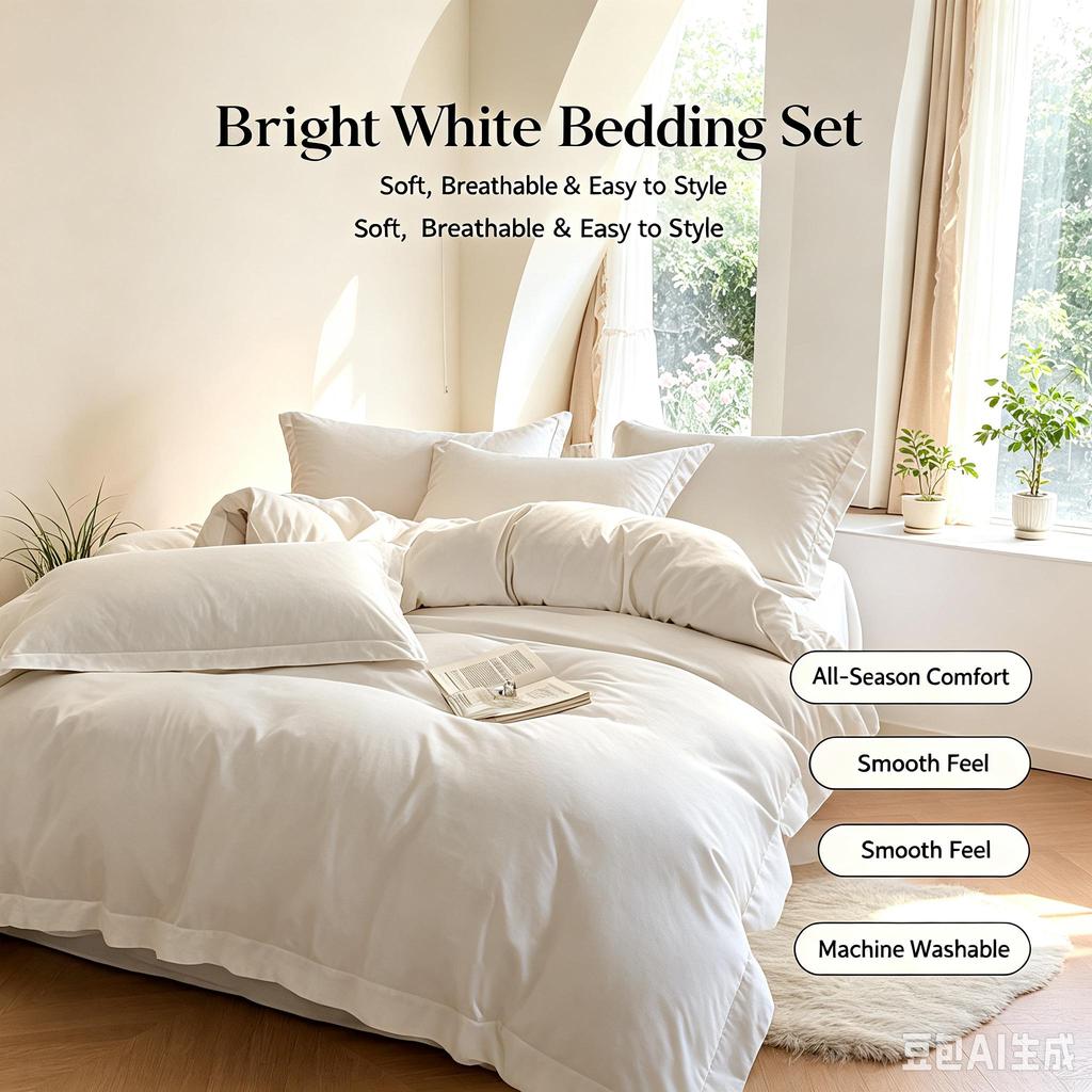 100% Cotton 4‑Pieces Bedding Set Solid Color Hotel Style Bed Sheet Duvet Cover Pillowcases for Guesthouse Hostel Hotel