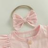 Citgeett Summer Infant Baby Girl Outfit Solid Flying Sleeve Romper Bow Headband Casual Clothes Set