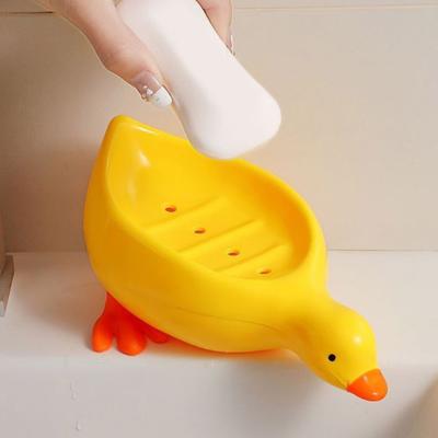 Boîte à Savon en Forme de Canard Design Antidérapant Auto-drainant Facile à Nettoyer Porte-Savon Universel Décoration de Salle de Bain