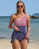 Charmleaks One Shoulder One Piece Swimsuit Women Tummy Control Bathing Suit with Skirt Tie Knot Cute Scalloped Swimdress