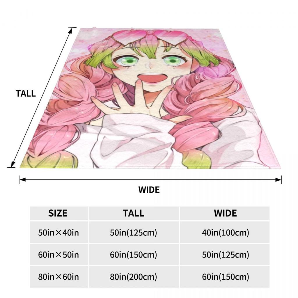Cute Kanroji Mitsuri Blanket Cover Velvet Anime Lightweight Throw Blanket for Home Couch Bed Rug