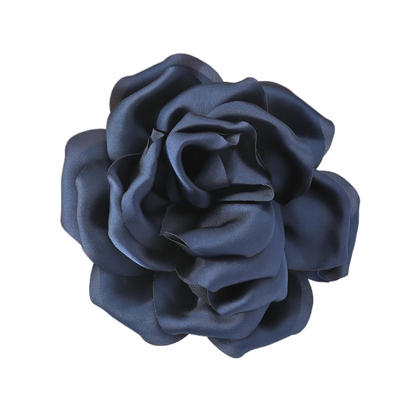 Chic 15cm Flower Brooch Fabric Rose Charm Breastpin Stylish Party Accessory Fashion Lapel Pin Statement for Women темно-синий