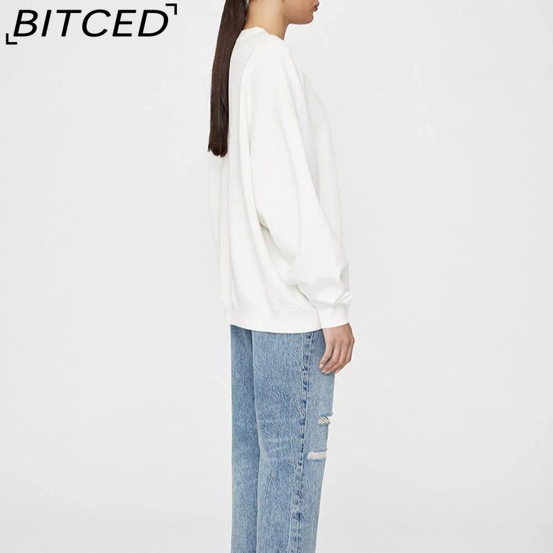 BITCED Women's Early Autumn Patchwork Embroidered Letter Sweatshirt