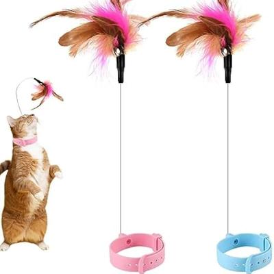 Angebrachtes Katzenhalsbandspielzeug, Katzen-Quetschstab aus Silikon, verstellbares Katzenhalsbandspielzeug mit Federn und Glöckchen, interaktives Katzen-Quetschspielzeug