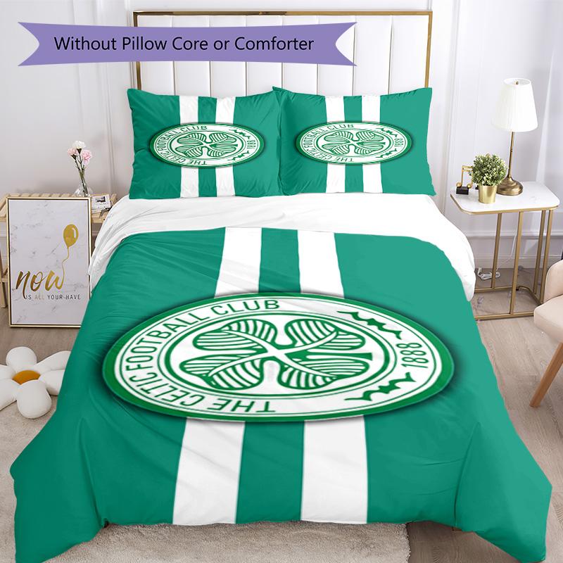 Celtic Football Club Crest Printed Pattern Duvet Cover Set – Includes 1 Duvet Cover and 2 Matching Pillowcases Bedroom Decor Christmas Gifts