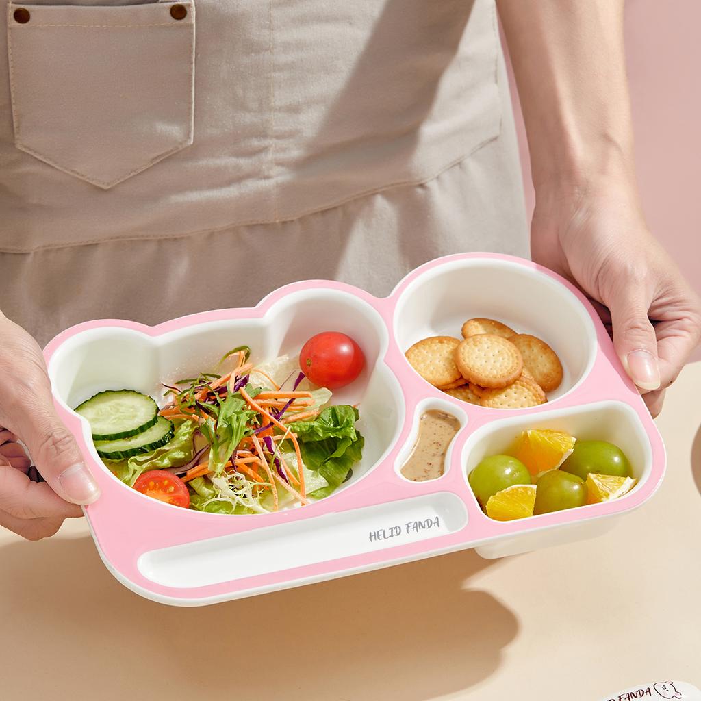 Reusable Dinning Plate Fruit Salad Plate 3 Compartment Cartoon Plastic Food Plate With Soup Bowl For Kid Student Microwave Safe