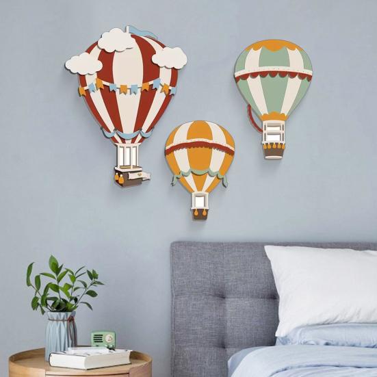3Pcs Wooden Hot Air Balloon Wall Art Hand-Painted Rustic Hanging Decor for Bedroom Classroom Christmas Cute Nursery Ornament Boho Home Accent