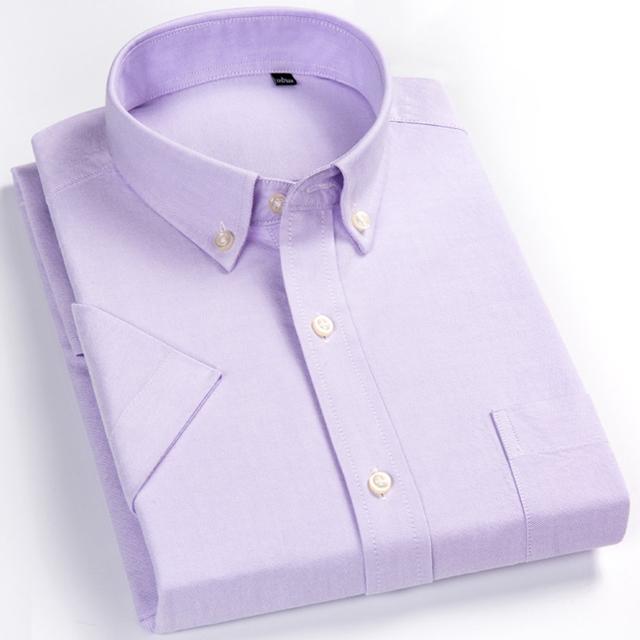 Men's Fashion Plaid Checkered Short Sleeve 100% Cotton Shirt Button-collar Holiday Youthful Striped Summer Casual Gingham Shirts