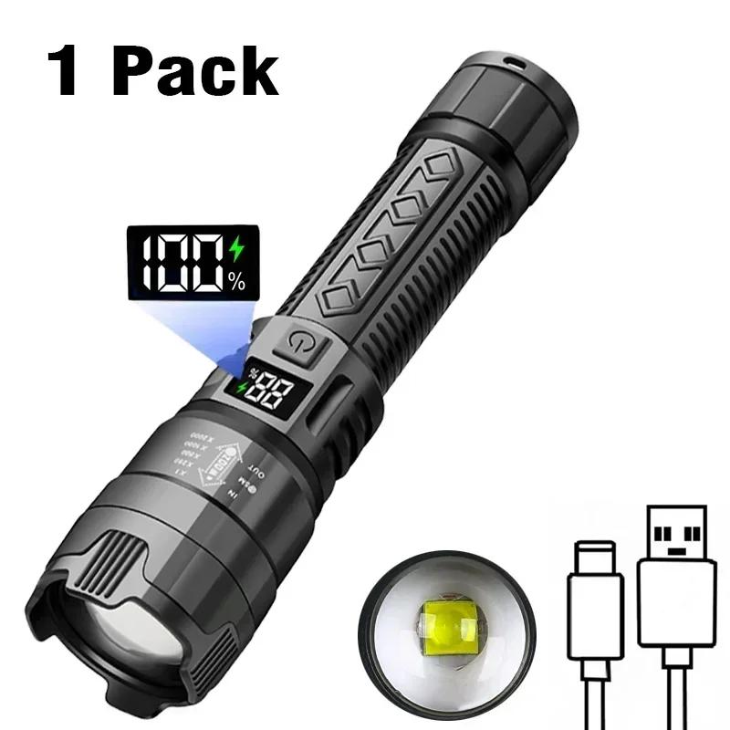 LED Flashlight Super Bright Rechargeable Portable Ultra Power Torch Lamp Retractable Digital Zoom Hand Light For Camping