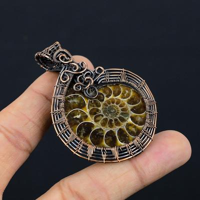 Ammonite Fossil Gemstone Pure Copper Wire Wrapped Designer Gioielli fatti a mano con ciondolo per regalo