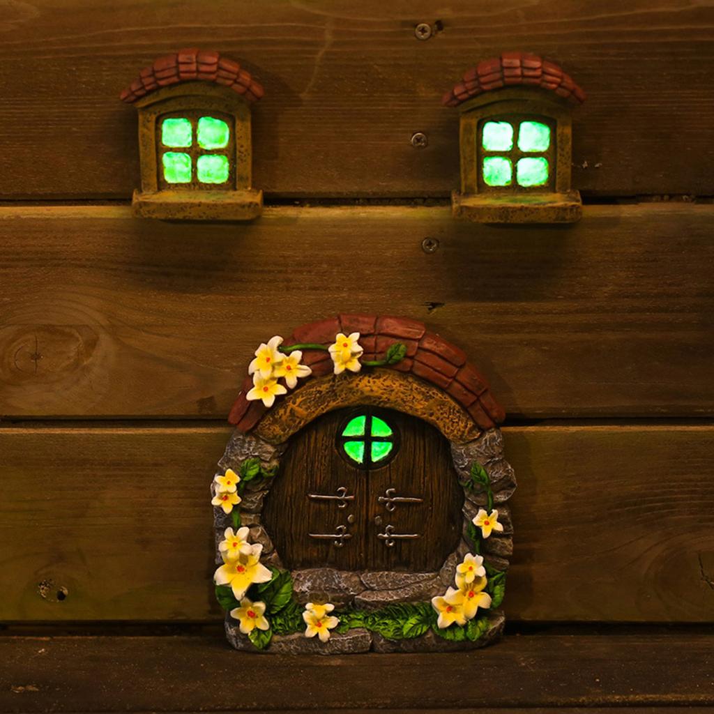 Feentür Fenster Skulptur Bastelarbeiten Miniatur Garten Tür Fenster Figuren Ornamente Feiertagsgeschenke Heimdekoration für Hof Rasen