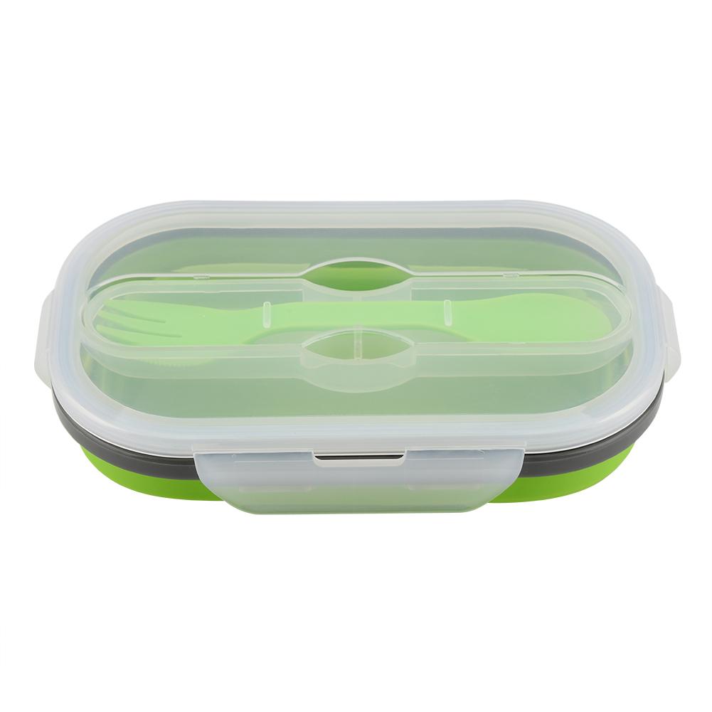 Silicone Lunch Picnic Food Fruit Box with Fork Fold able Telescopic Stretchable Container