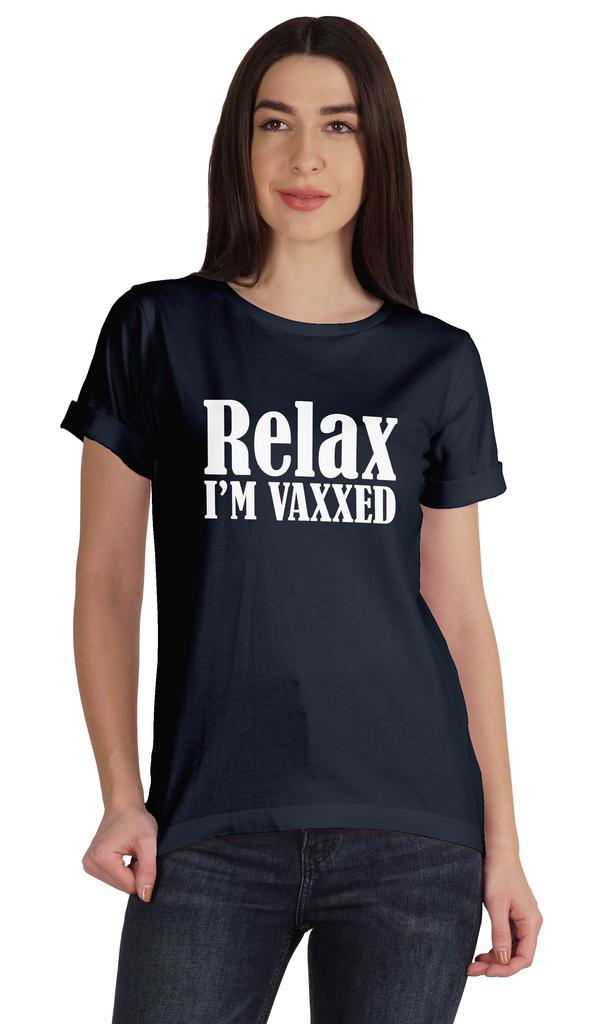 Inkmeso Relax I'M Vaxxed Funny Pro-Vaccine Crew Neck Cotton T-shirt For
