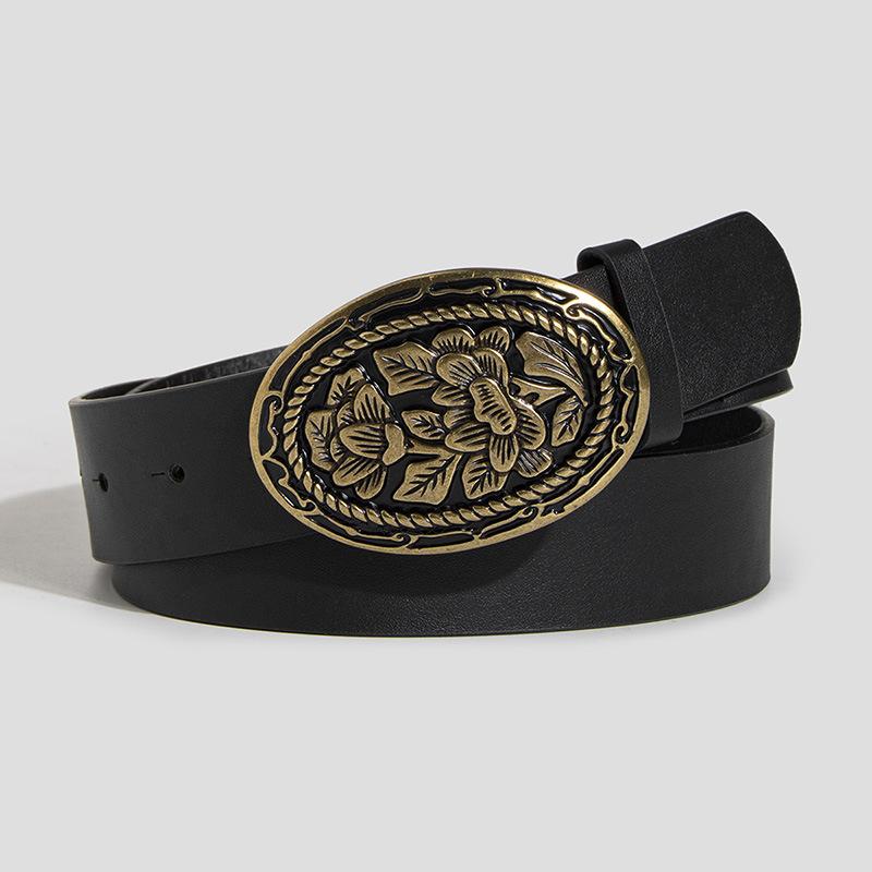 High-end Women's Belt Retro Carved Buckle Elegant and Fashionable New Women's Belt PU Belt