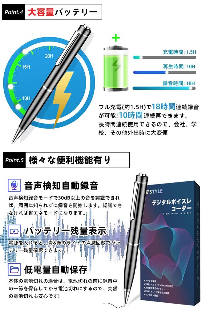 32GB Voice Large 25 Hours of Continuous Voice Noise Omnidirectional OTG MP3 High Easy to 6 for Language and Includes Japanese Instruction Recorder,