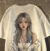 100% Pure Cotton Trendy Retro Anime Girl Printed Short Sleeve T-shirt, Loose Fit for Men and Women, Summer High Street Top