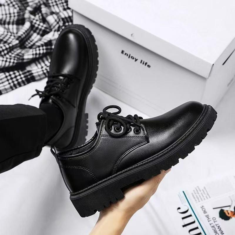 Men's British Style Leather Business & Casual Shoes - Thick Sole, Trendy, Versatile Lace-up for Work or Student Wear
