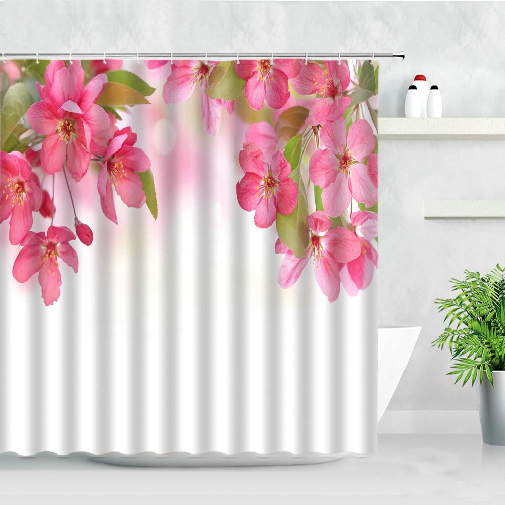 Butterfly Flower Shower Curtain Watercolor Plant Printed Bathroom Curtain Pretty Wildflower Pattern Bath Curtain With Hooks