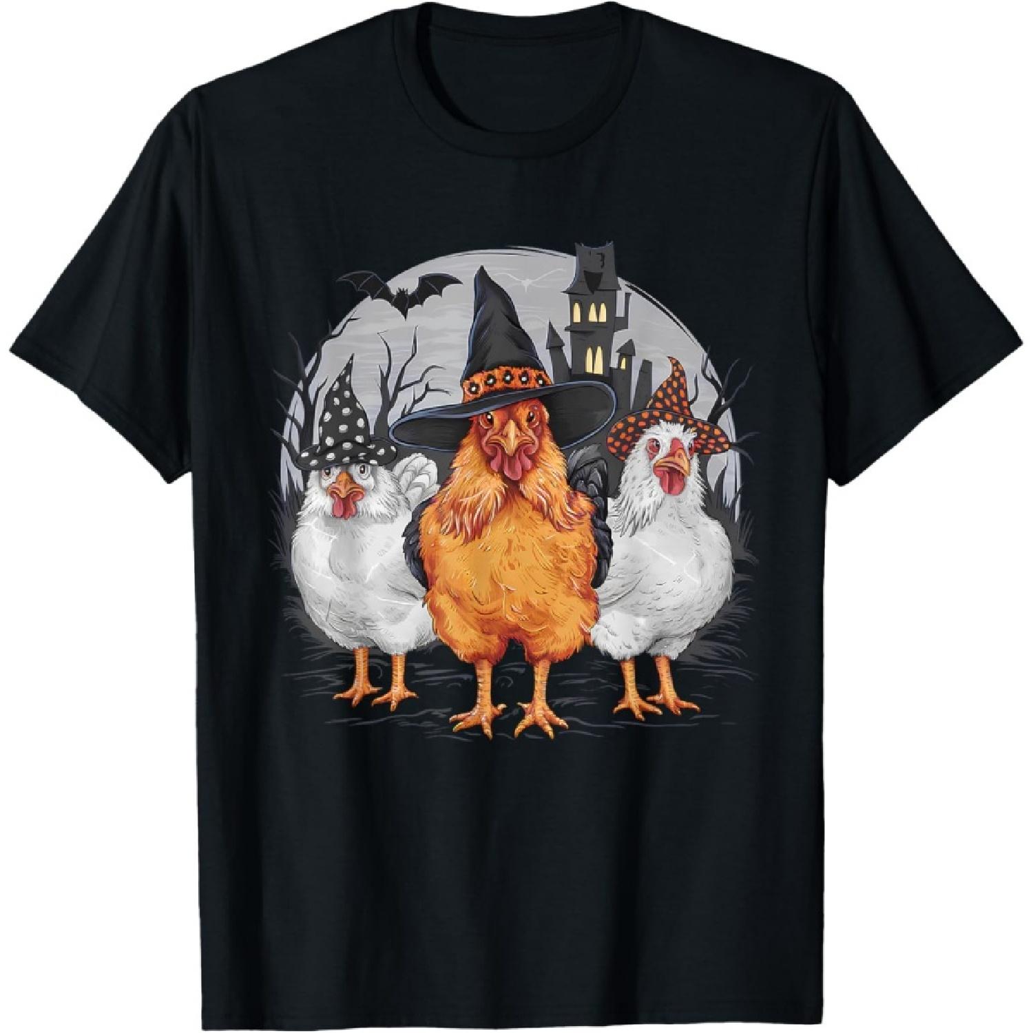 Funny Halloween Chickens Witch Spooky Season T-Shirt S
