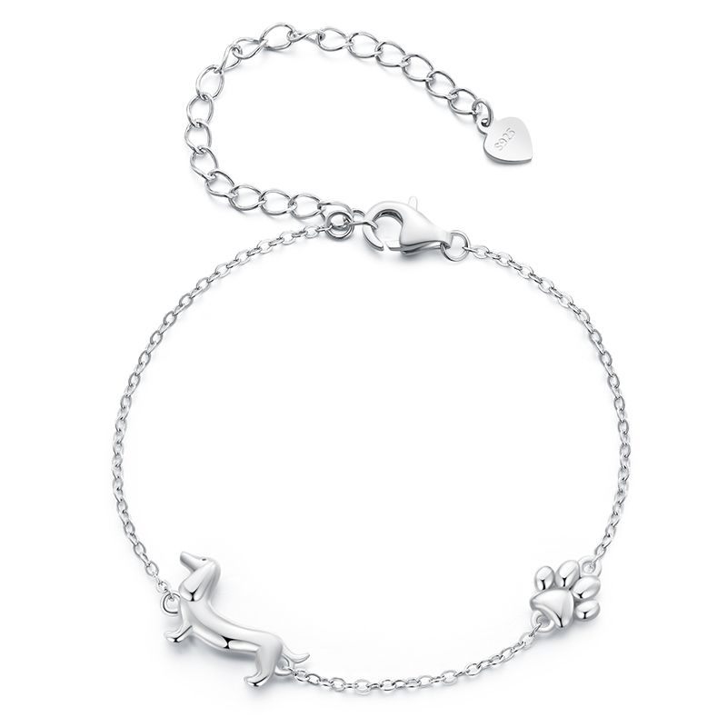 WOSTU 925 Sterling Silver Dachshund Pendant Necklace 18K Gold Pet Paw Chain Link Dog Charm Bracelets Earrings Ring For Pet Lover