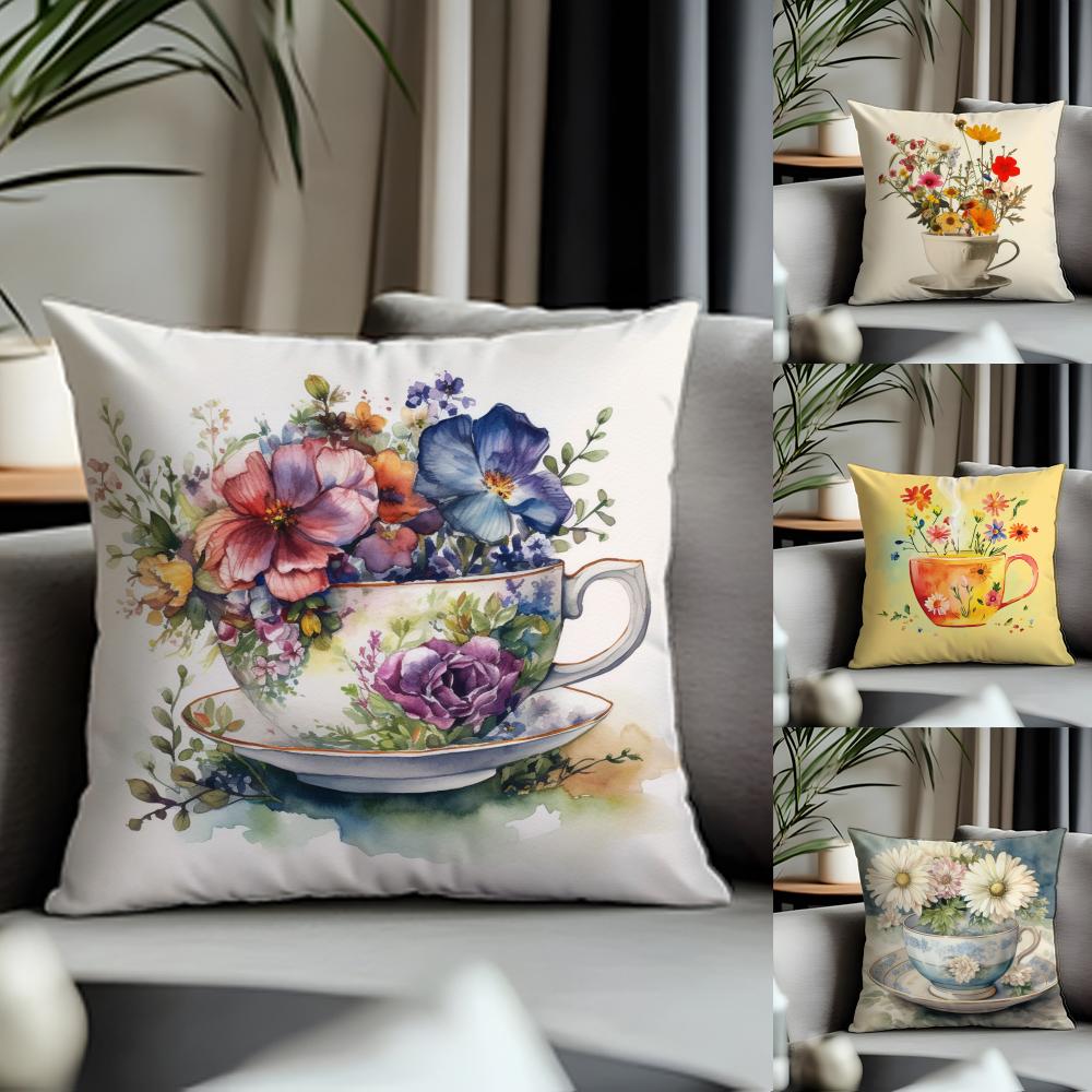 Hot CCup of Flowersew Cushion Cover Antidustmite Pillowcase Invisible Zipper Silky Short Plush Sofa Cushion Cover