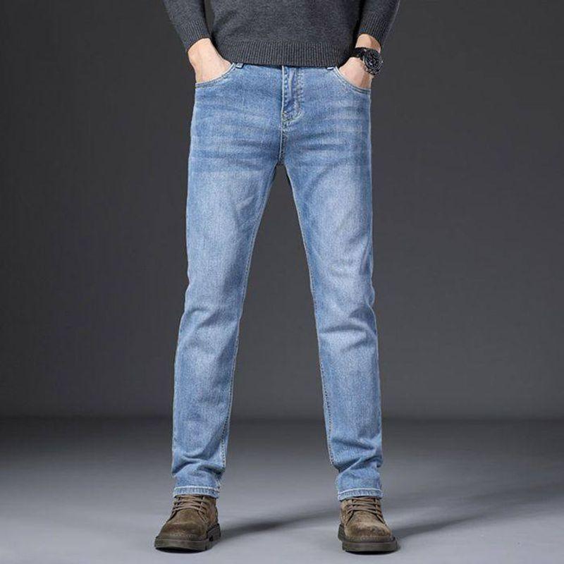 Foreign Trade Surplus Spring and Autumn New Style Gray Retro Jeans for Men, Heavyweight Straight Loose Fit, Stretchy, Cool Casual Long Pants